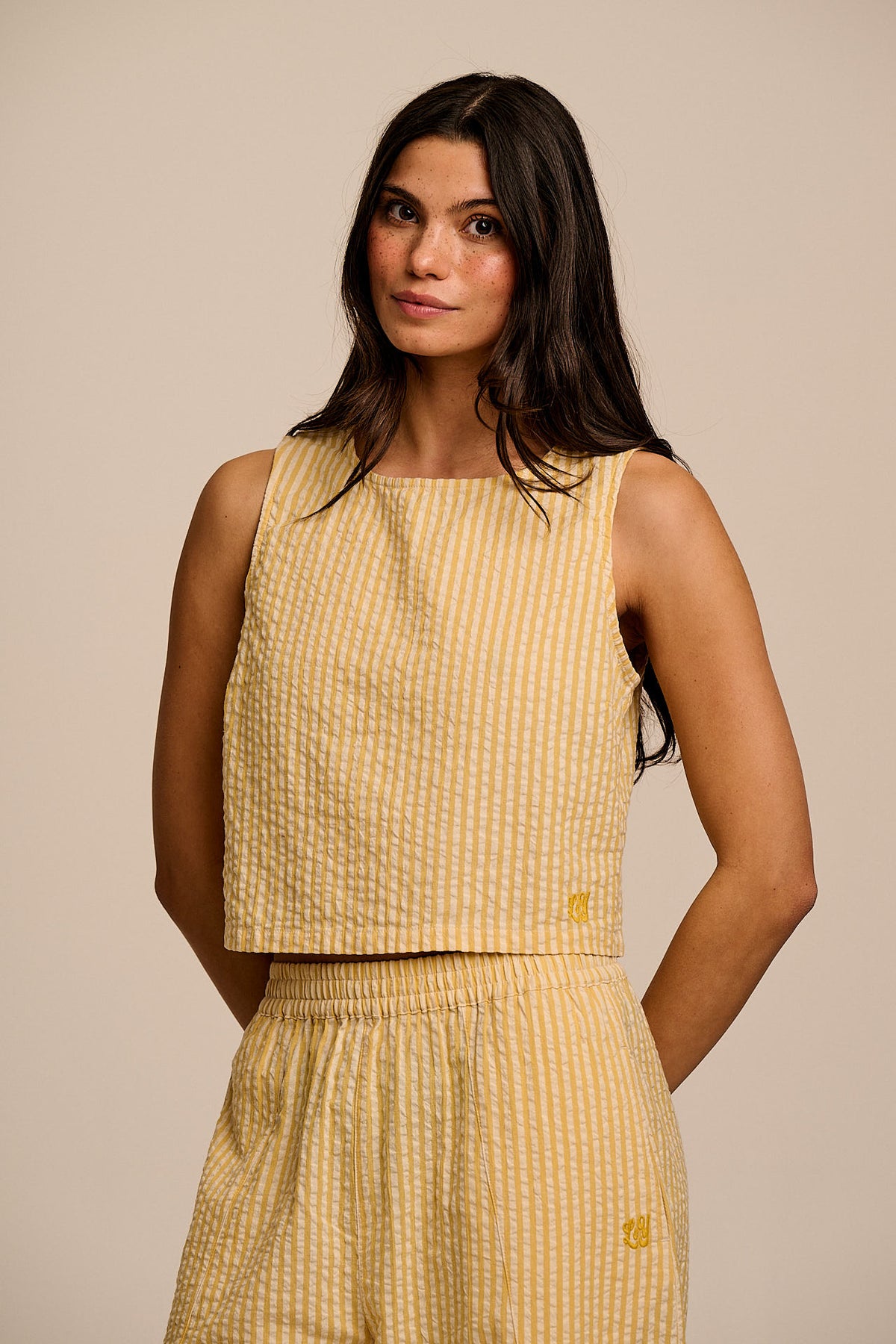 Arden - Cotton Shell Top in Yellow Stripe