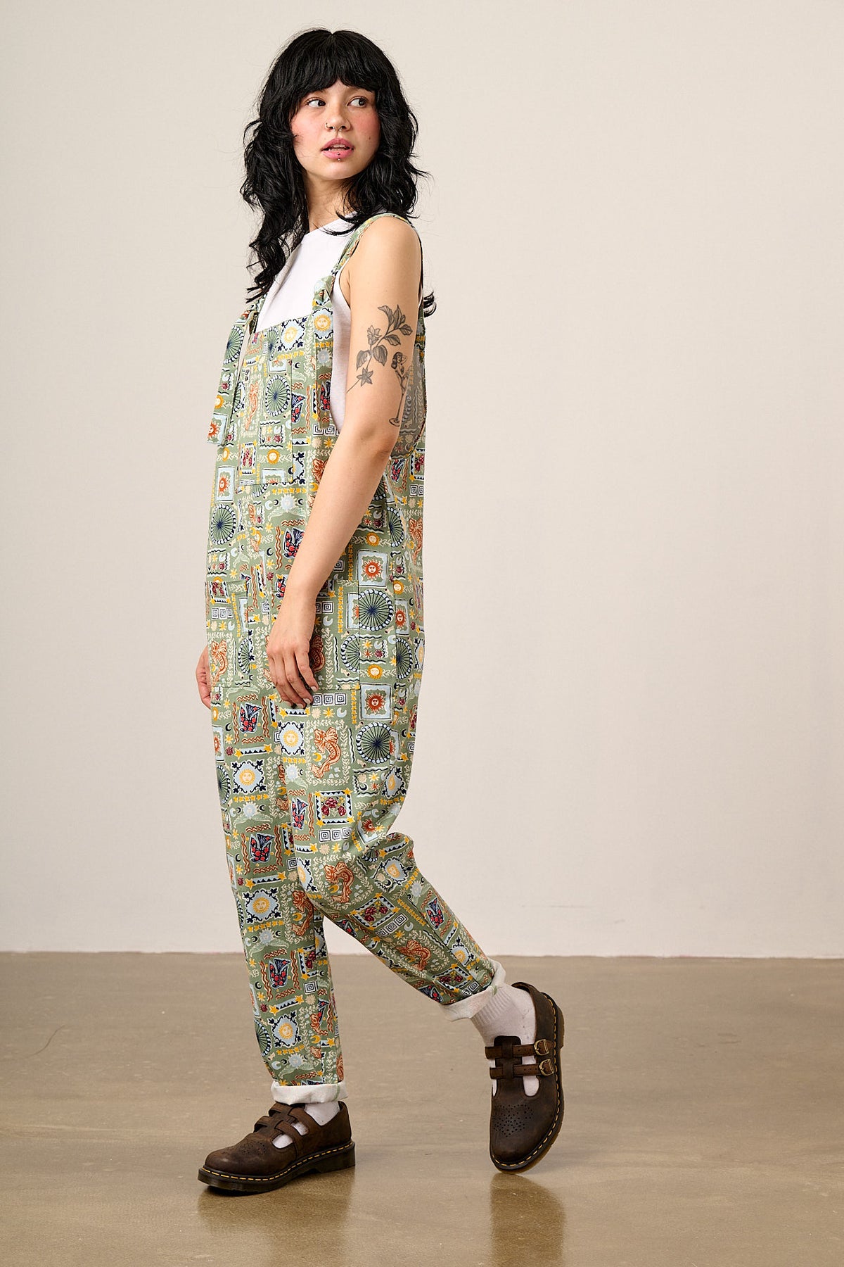 Original - Straight Leg Dungarees Organic Cotton in Green Cosmic Folk