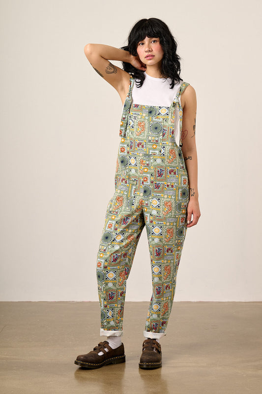 Original - Straight Leg Dungarees Organic Cotton in Green Cosmic Folk