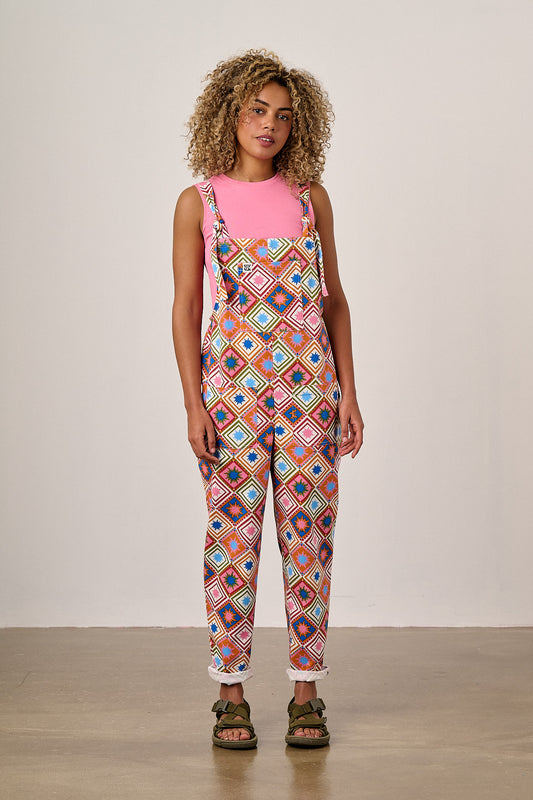 Original - Straight Leg Dungarees Organic Cotton in Pink Celestial Tile Print