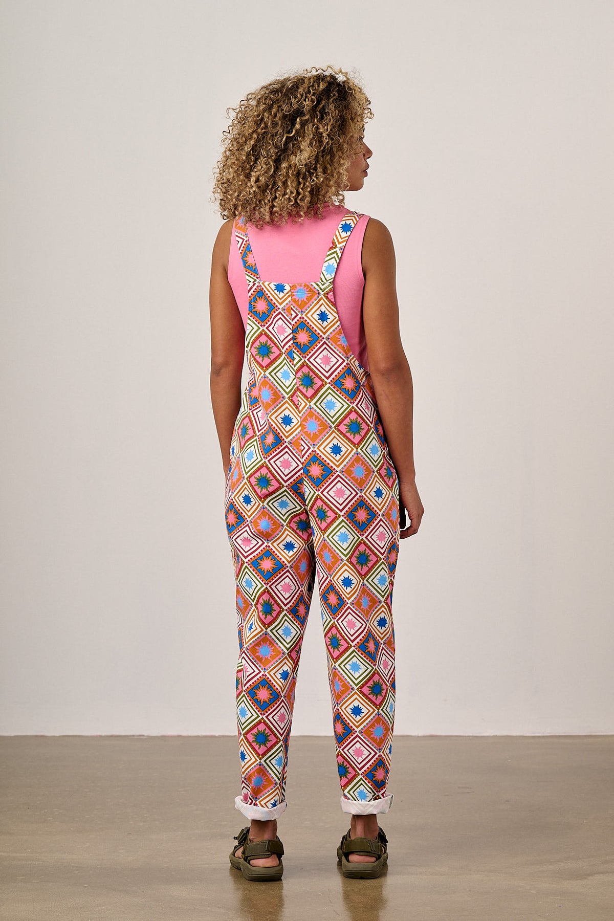 Original - Straight Leg Dungarees Organic Cotton in Pink Celestial Tile Print