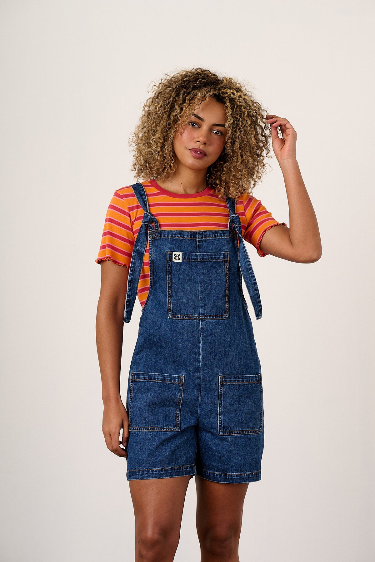 Original - Dungaree Shorts Organic Cotton in Mid Wash Blue