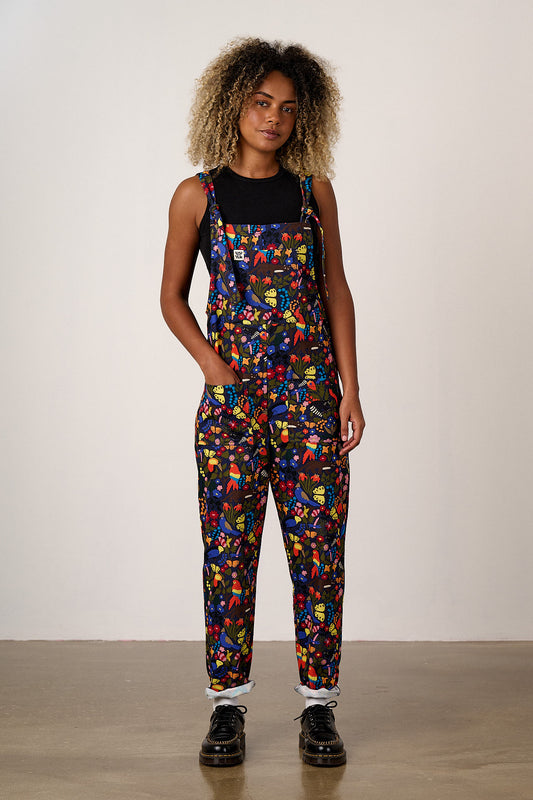 Original - Straight Leg Dungarees Organic Cotton in Animals & Flowers Print