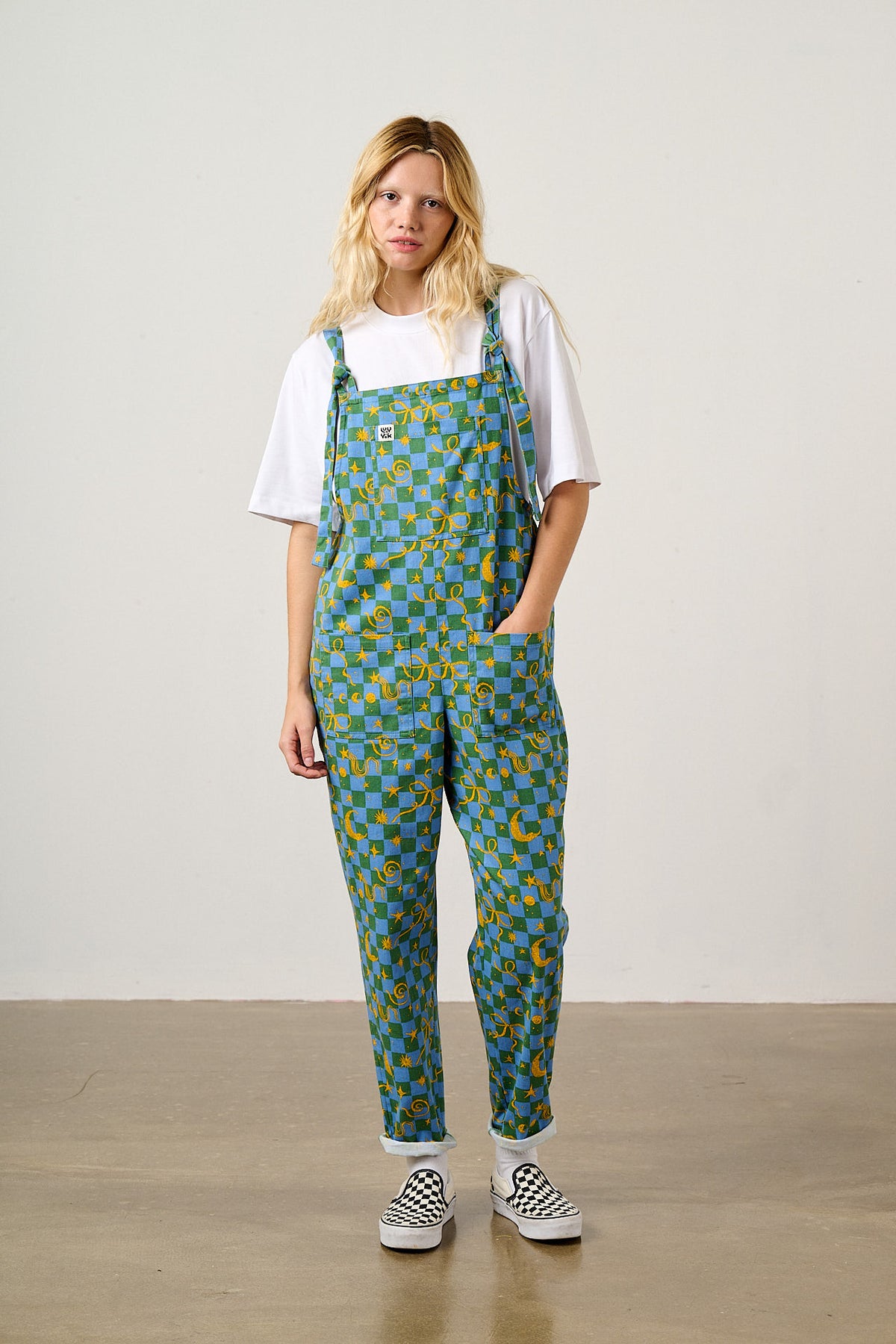 Original - Straight Leg Dungarees Organic Cotton in Celestial Checkerboard