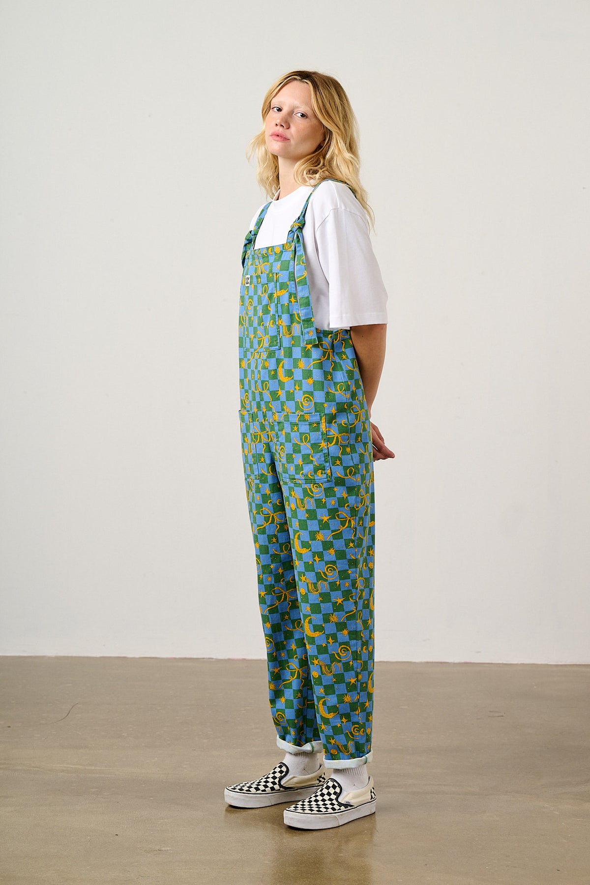 Original - Straight Leg Dungarees Organic Cotton in Celestial Checkerboard