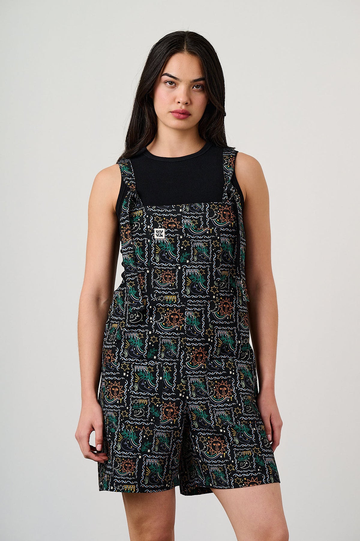 Original - Dungaree Shorts Organic Cotton in Cosmic Folk Floral Print