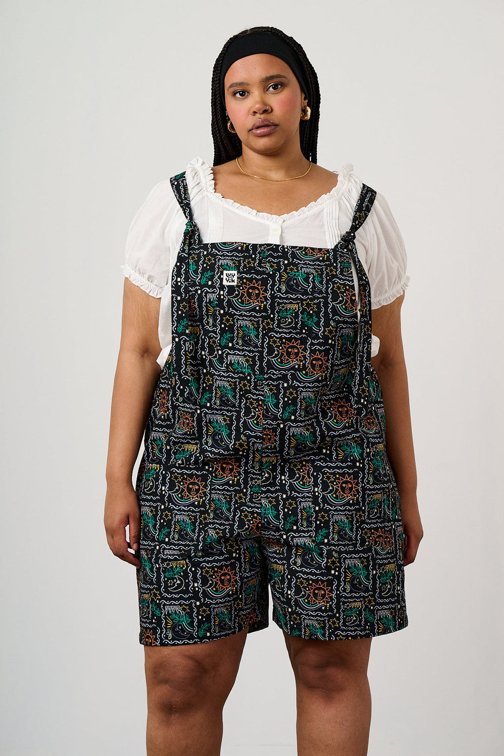 Original - Dungaree Shorts Organic Cotton in Cosmic Folk Floral Print