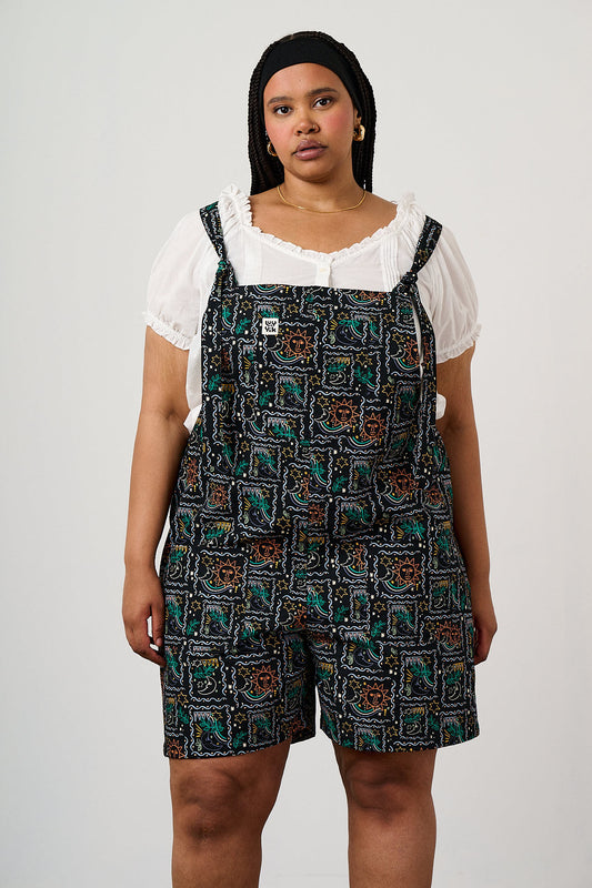 Original - Dungaree Shorts Organic Cotton in Cosmic Folk Floral Print