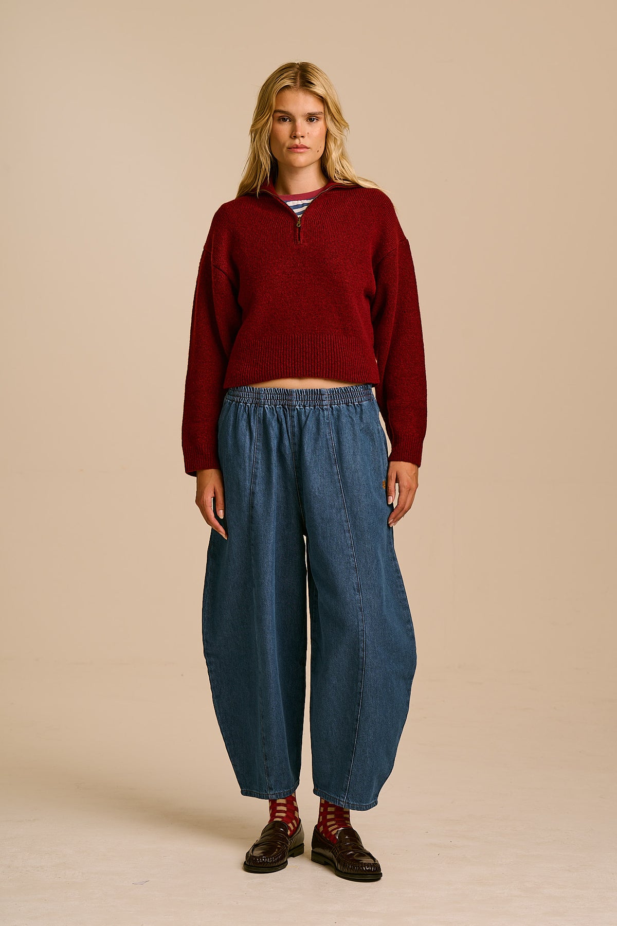 Oscar - Half Zip Jumper Recycled Polyester Knit in Pomegranate