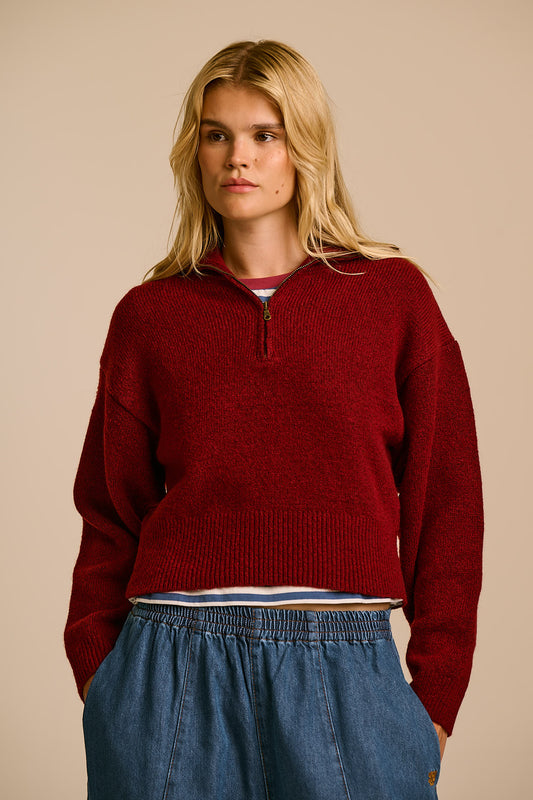 Oscar - Half Zip Jumper Recycled Polyester Knit in Pomegranate