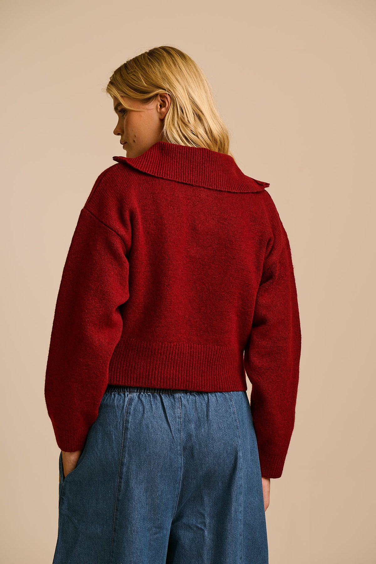 Oscar - Half Zip Jumper Recycled Polyester Knit in Pomegranate