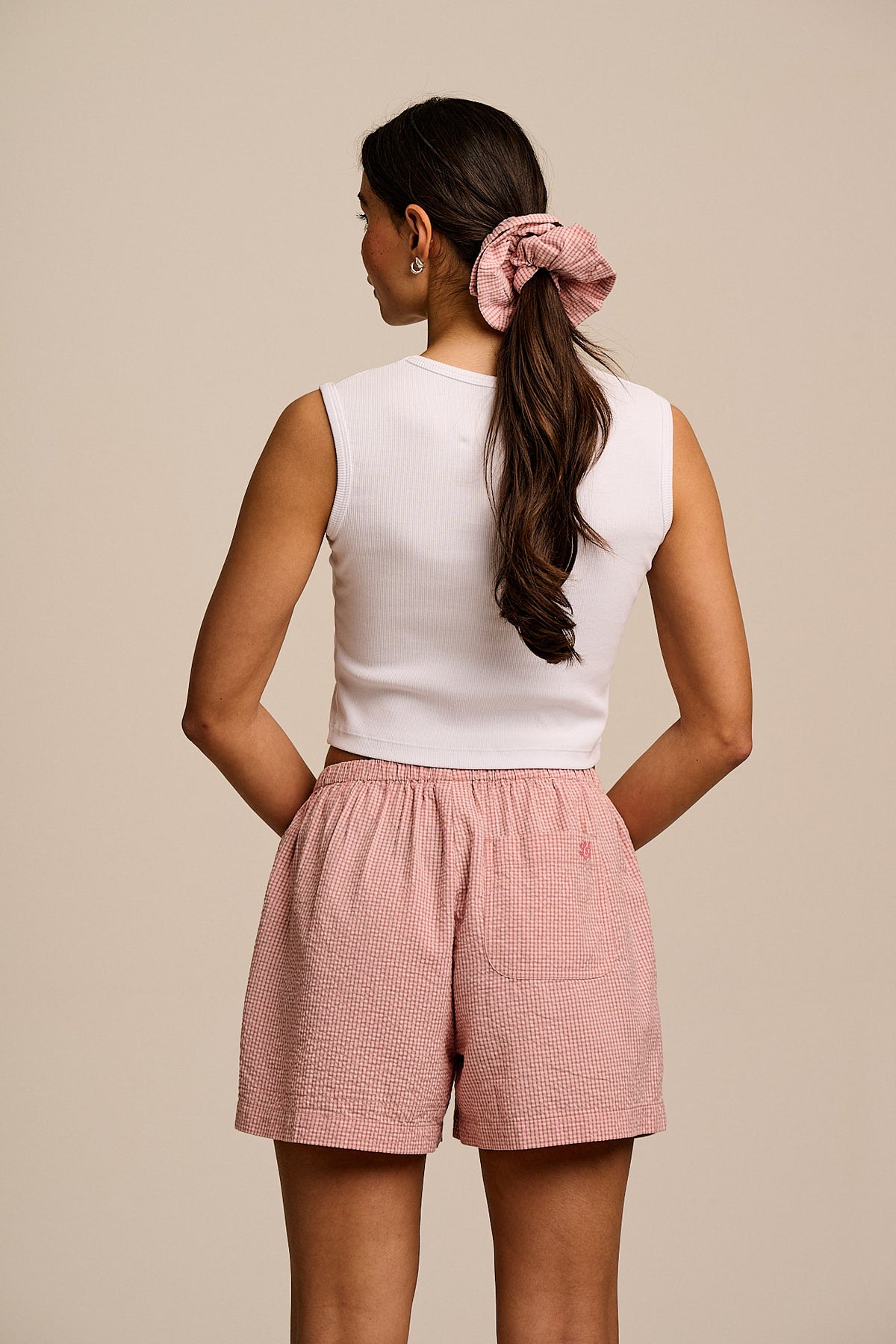 Popan - Relaxed Shorts Organic Cotton Seersucker in Pink Mini Gingham