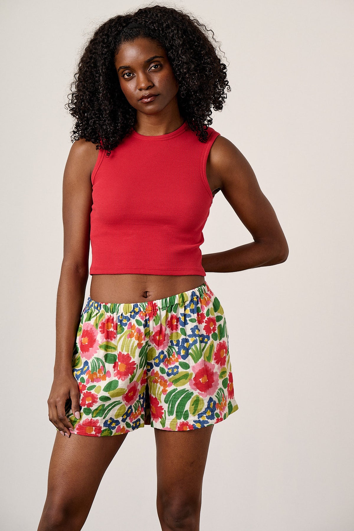 Popan - Relaxed Shorts Organic Cotton Double Gauze in Ivory Marie Print