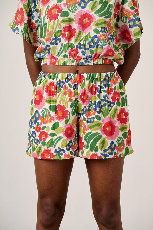 Popan - Relaxed Shorts Organic Cotton Double Gauze in Ivory Marie Print