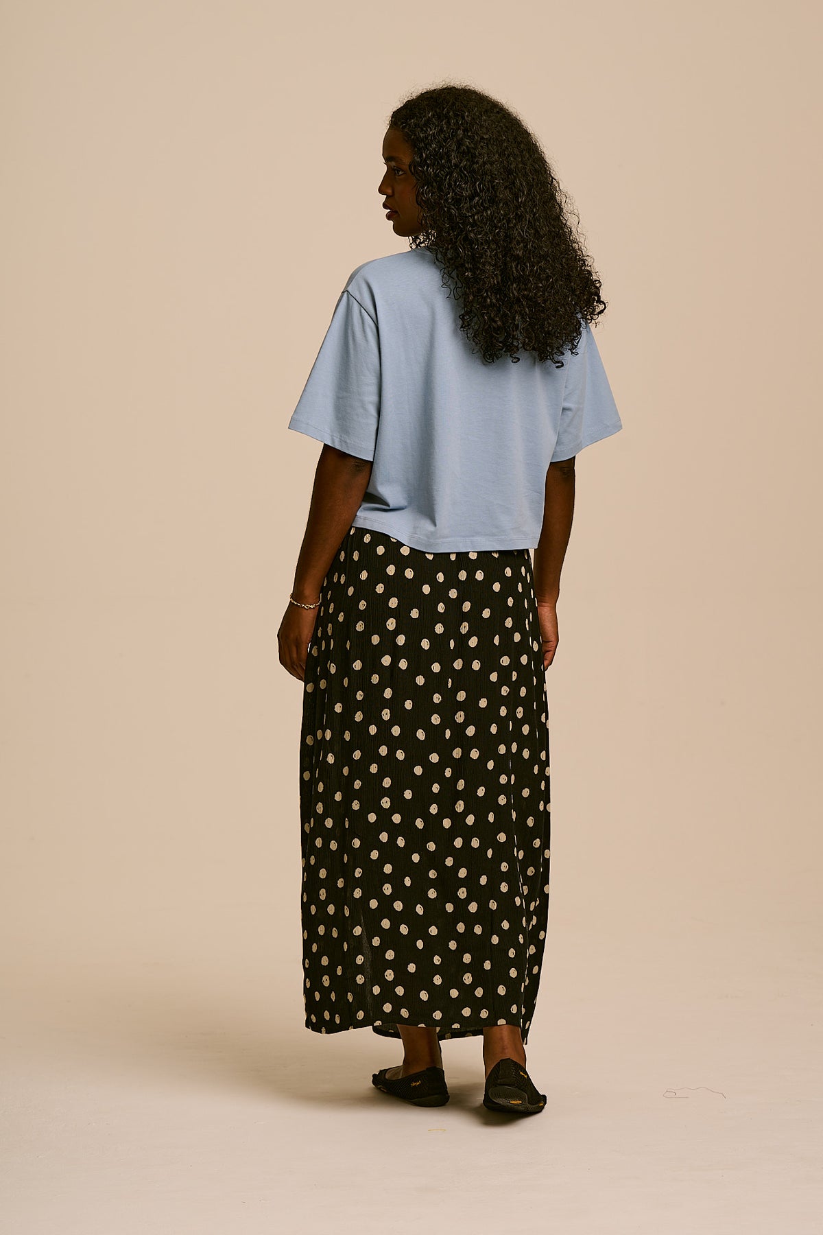 Poppy - Viscose Skirt in Black and Ecru Spot