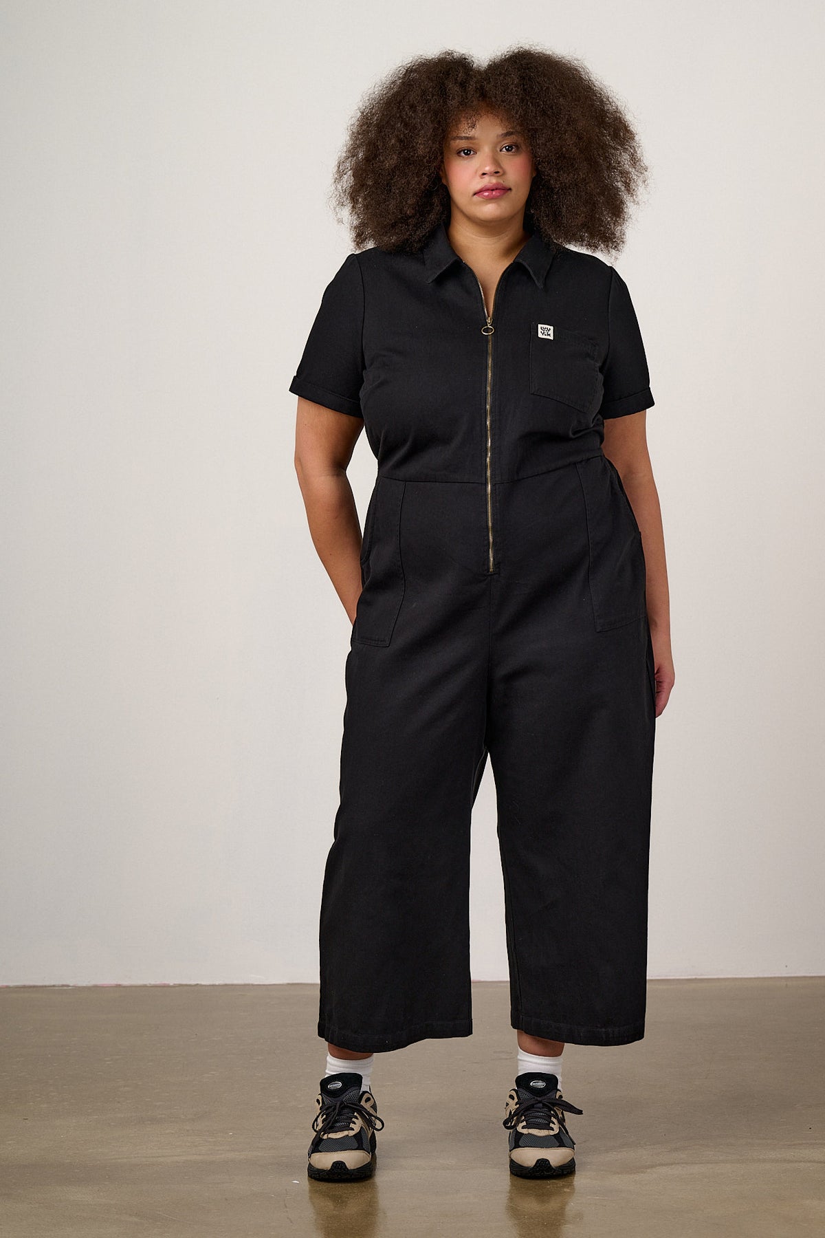 Ragan - Cropped Leg Jumpsuit Organic Cotton Twill in Black