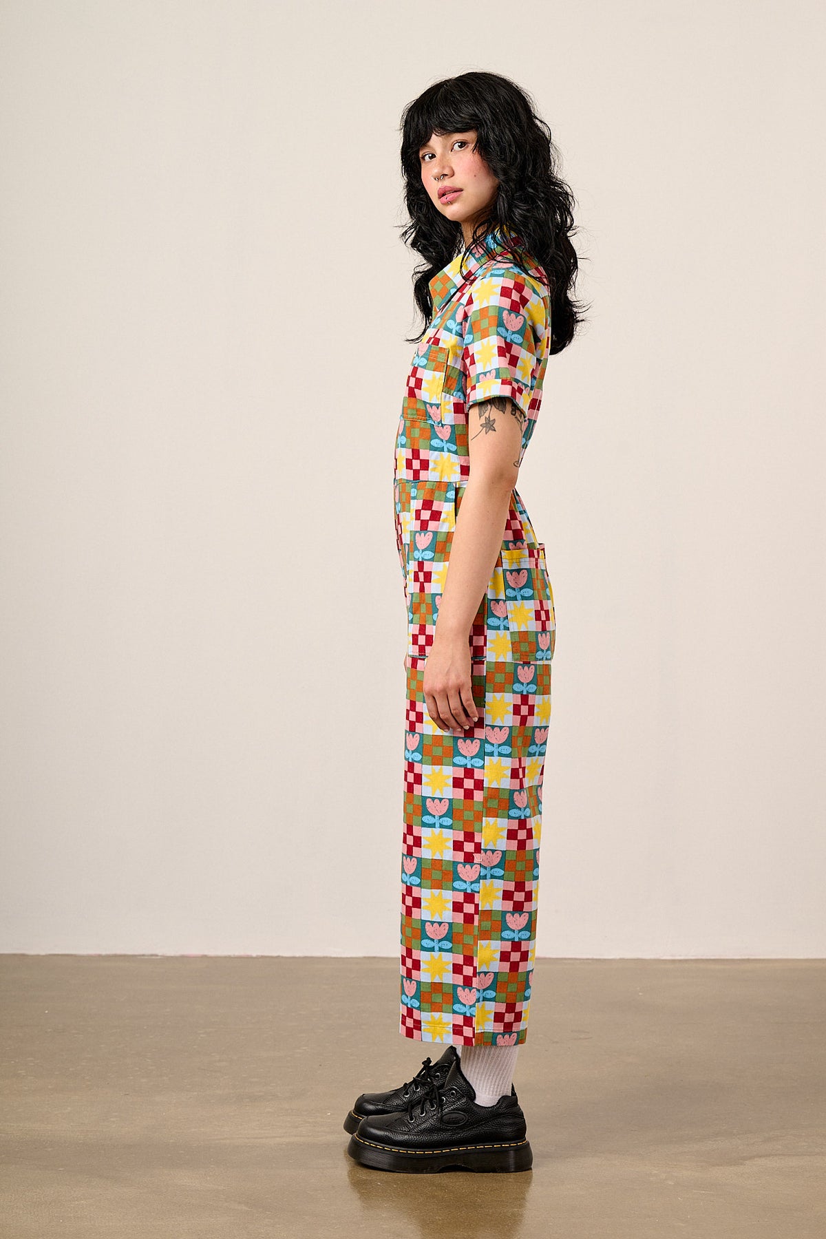 Ragan - Cropped Leg Jumpsuit Organic Cotton Twill in Cosmic Folk Tulip Print