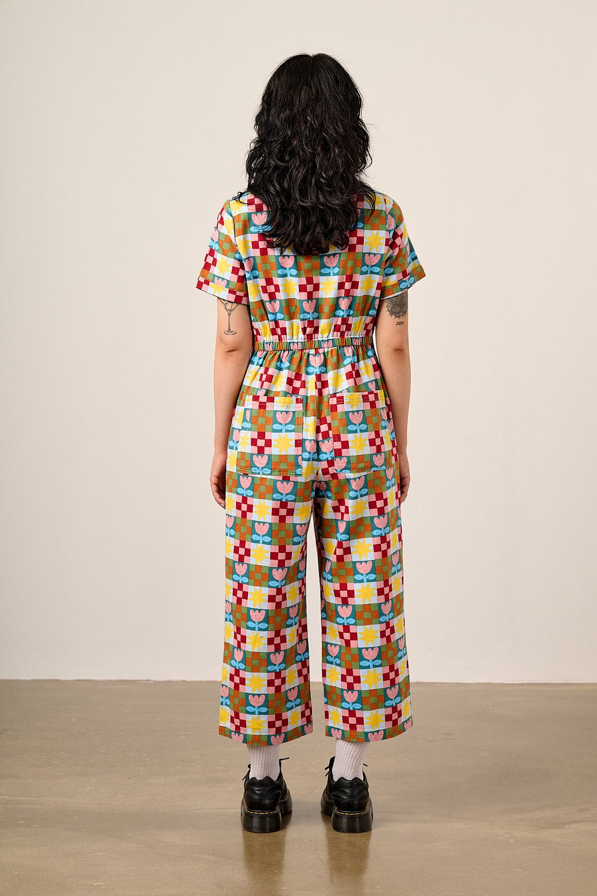 Ragan - Cropped Leg Jumpsuit Organic Cotton Twill in Cosmic Folk Tulip Print