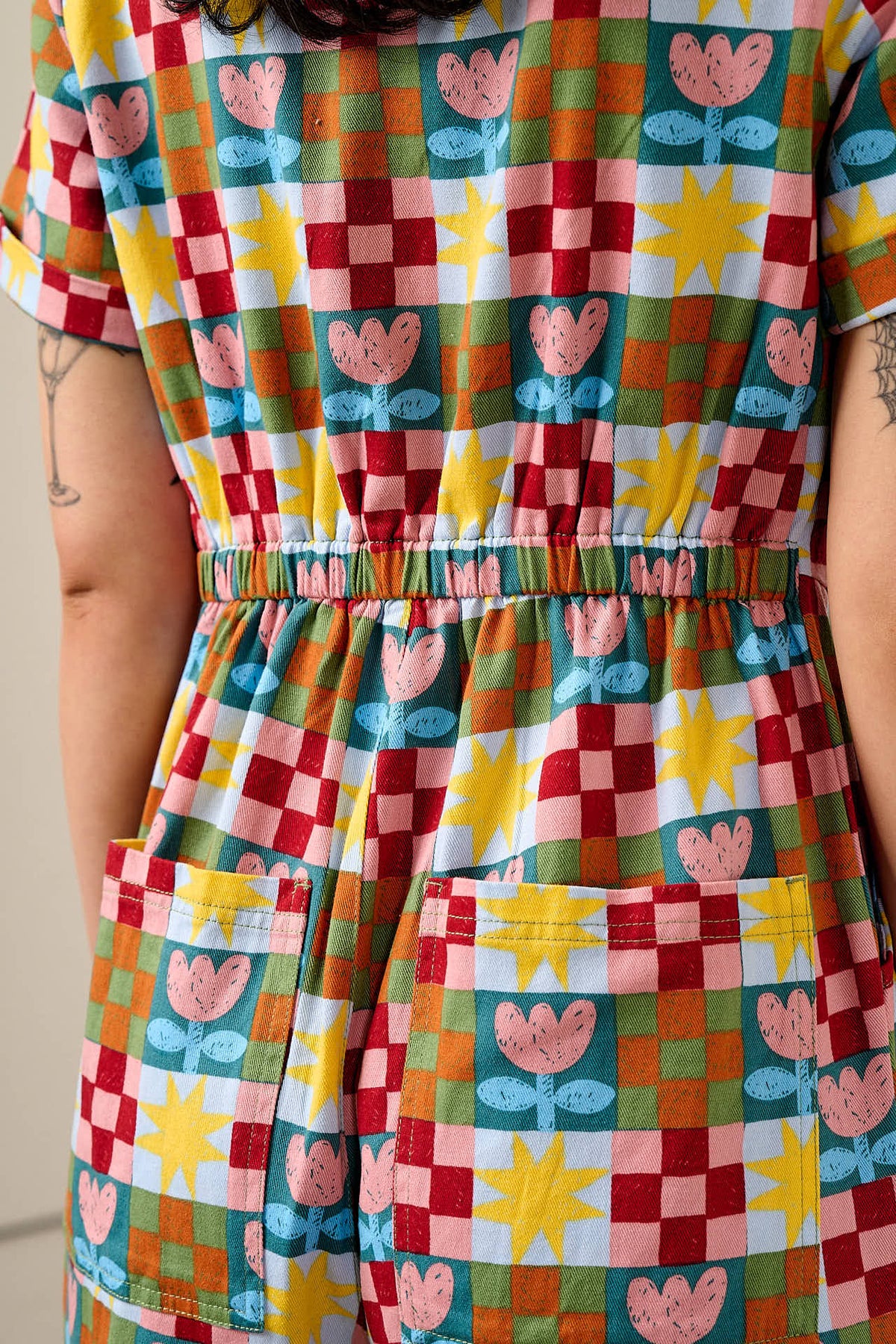 Ragan - Cropped Leg Jumpsuit Organic Cotton Twill in Cosmic Folk Tulip Print