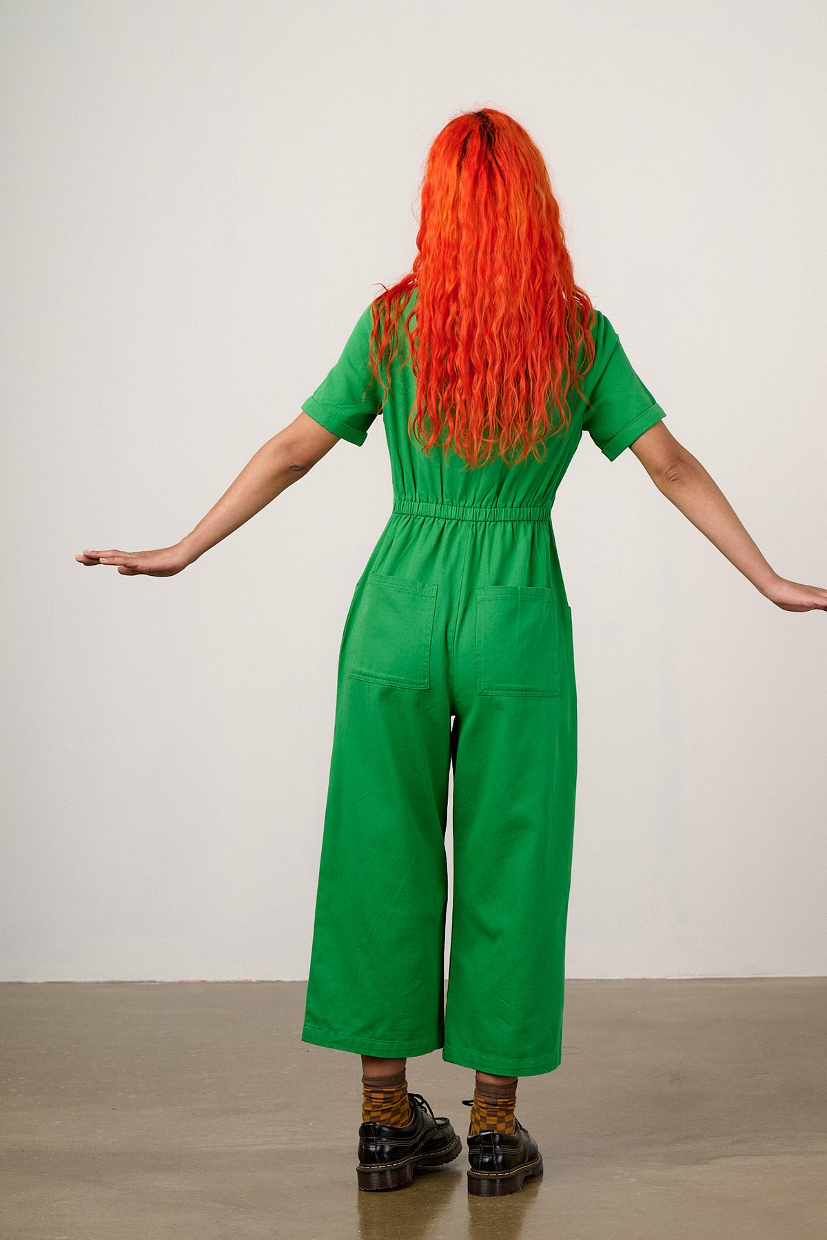 Ragan - Cropped Leg Jumpsuit Organic Cotton Twill in Kelly Green