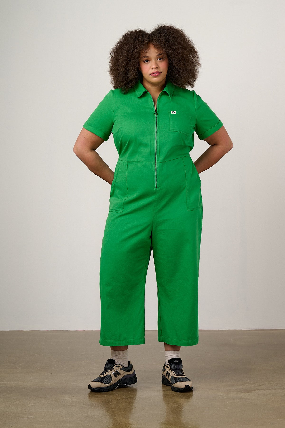 Ragan - Cropped Leg Jumpsuit Organic Cotton Twill in Kelly Green