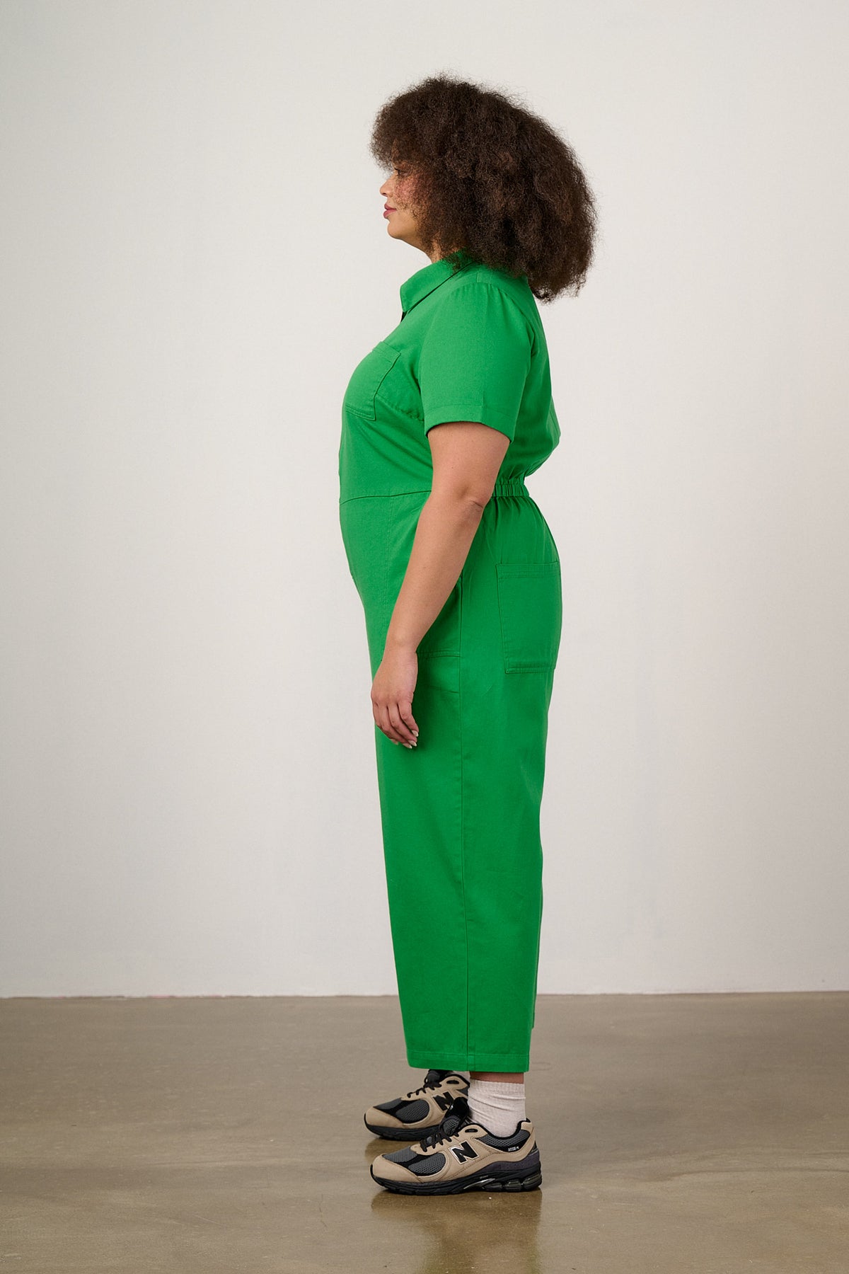 Ragan - Cropped Leg Jumpsuit Organic Cotton Twill in Kelly Green