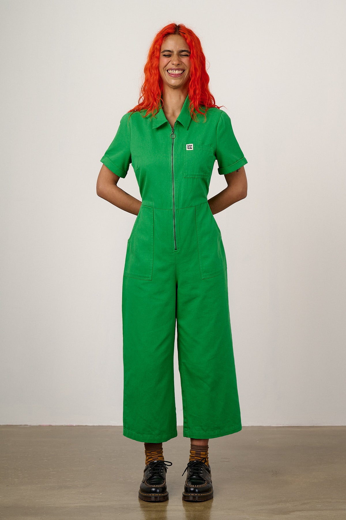 Ragan - Cropped Leg Jumpsuit Organic Cotton Twill in Kelly Green