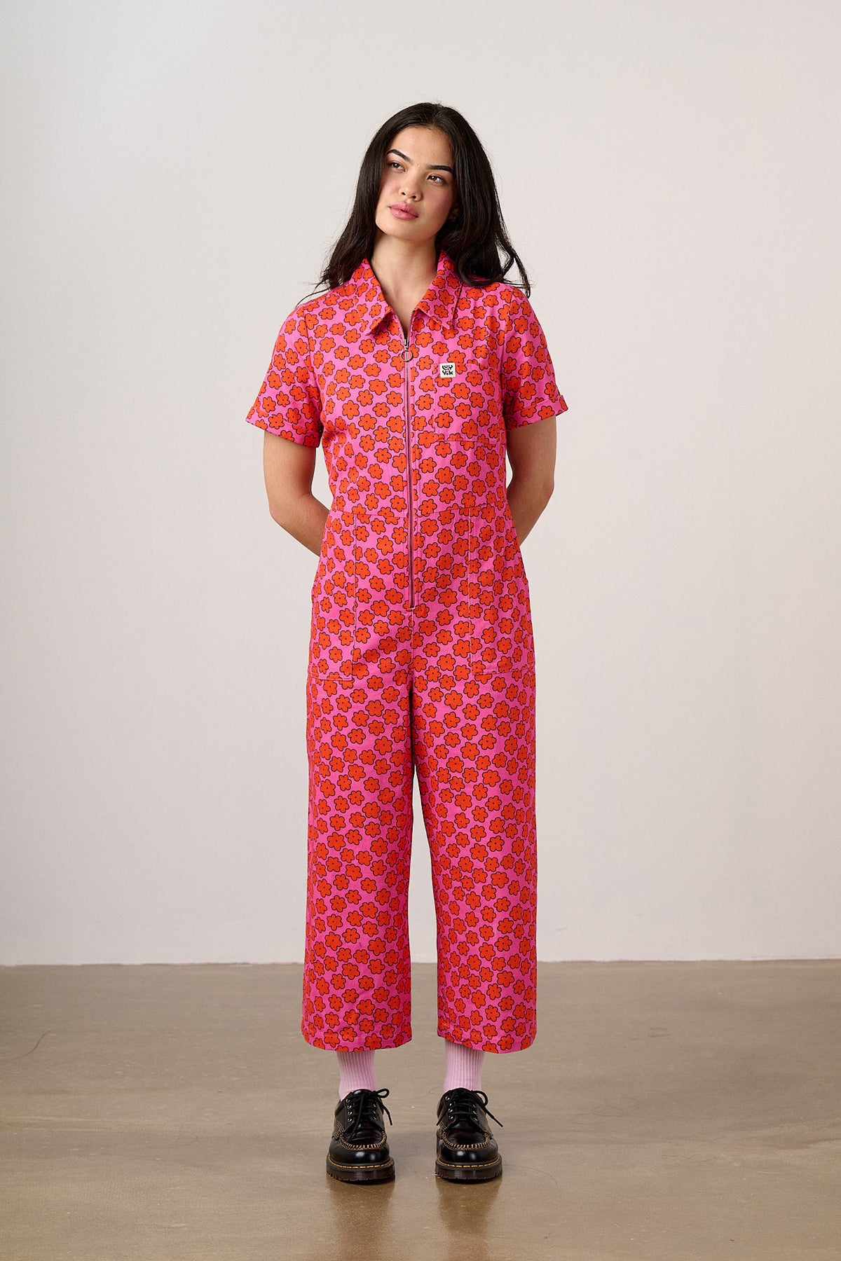 Bee Illustrates Pride 2026 Ragan - Cropped Leg Jumpsuit Organic Cotton Twill in Floral