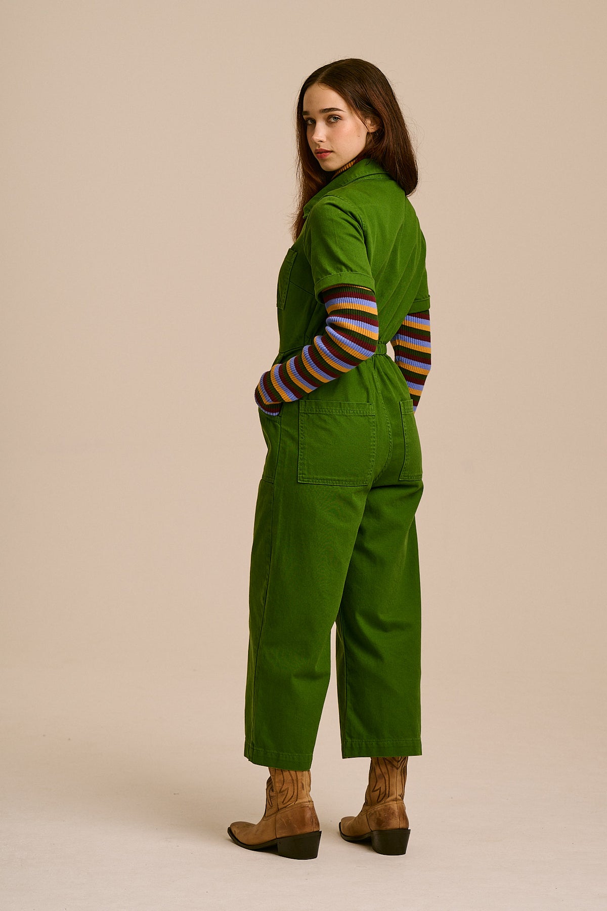Ragan - Denim Jumpsuit in Pesto Green Wash