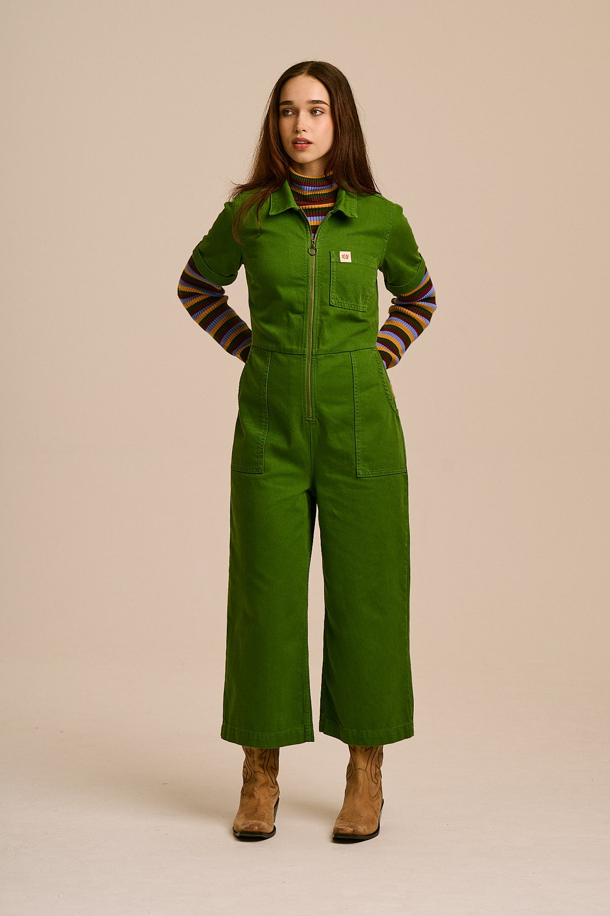 Ragan - Denim Jumpsuit in Pesto Green Wash