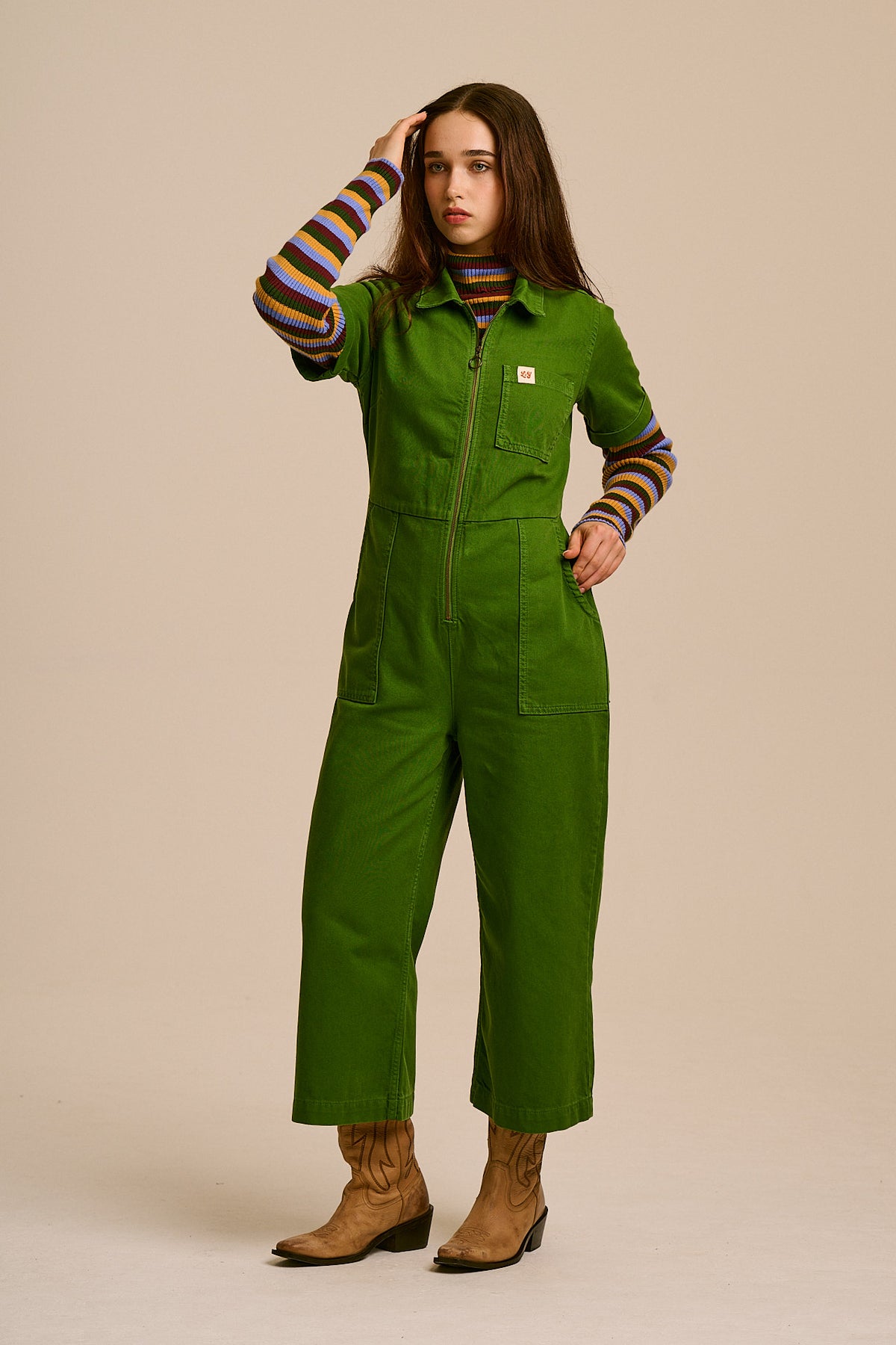 Ragan - Denim Jumpsuit in Pesto Green Wash