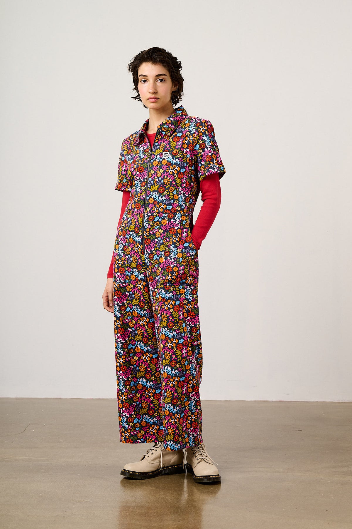 Ragan - Cropped Leg Jumpsuit Organic Cotton in Retro Picnic Floral