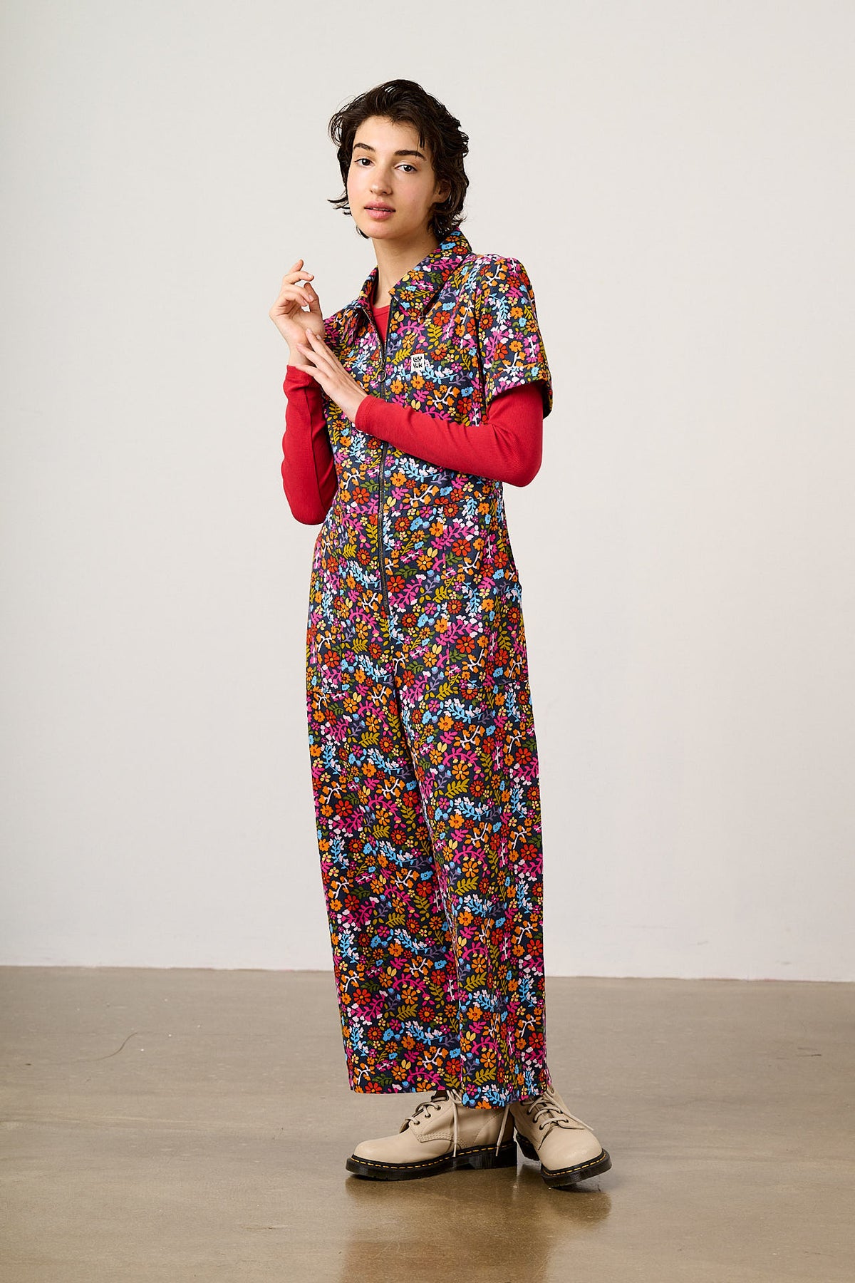 Ragan - Cropped Leg Jumpsuit Organic Cotton in Retro Picnic Floral