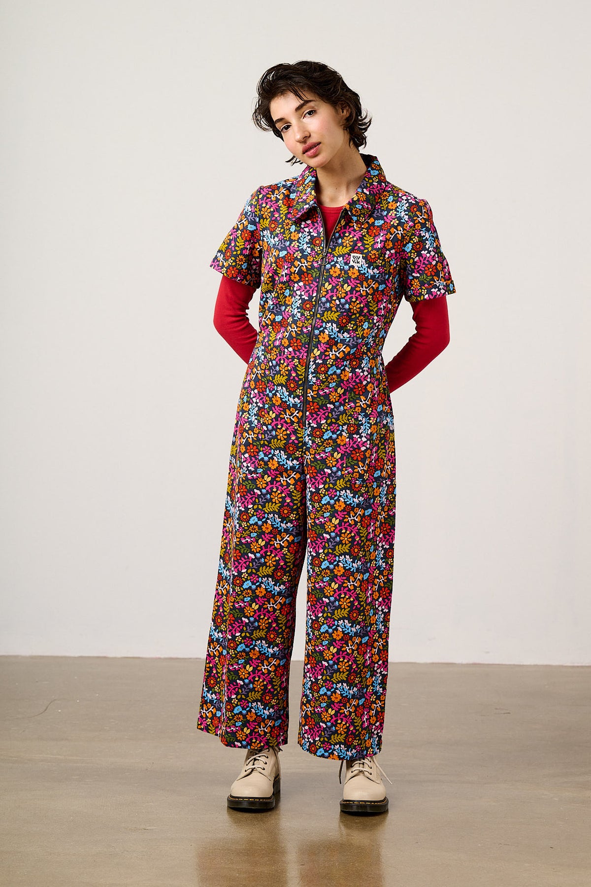 Ragan - Cropped Leg Jumpsuit Organic Cotton in Retro Picnic Floral