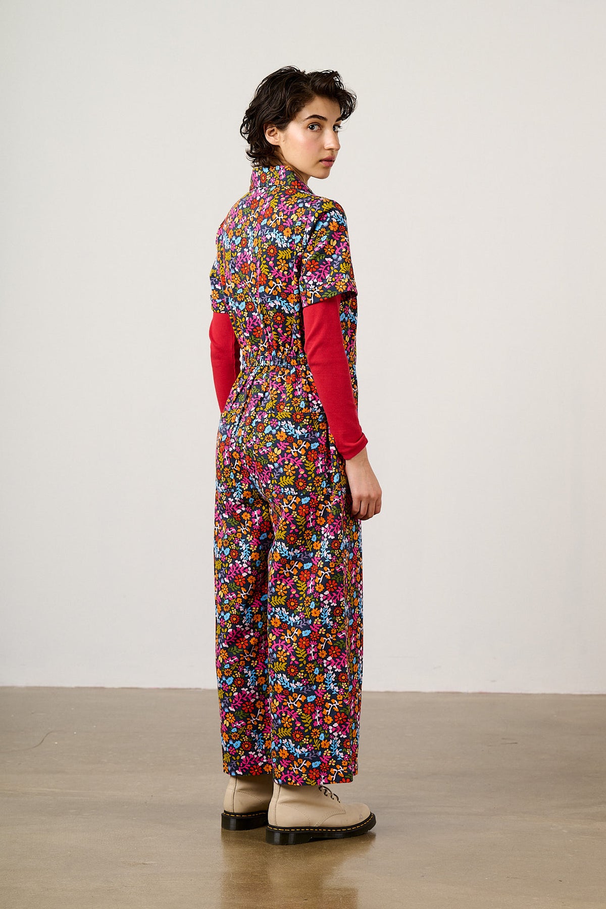 Ragan - Cropped Leg Jumpsuit Organic Cotton in Retro Picnic Floral