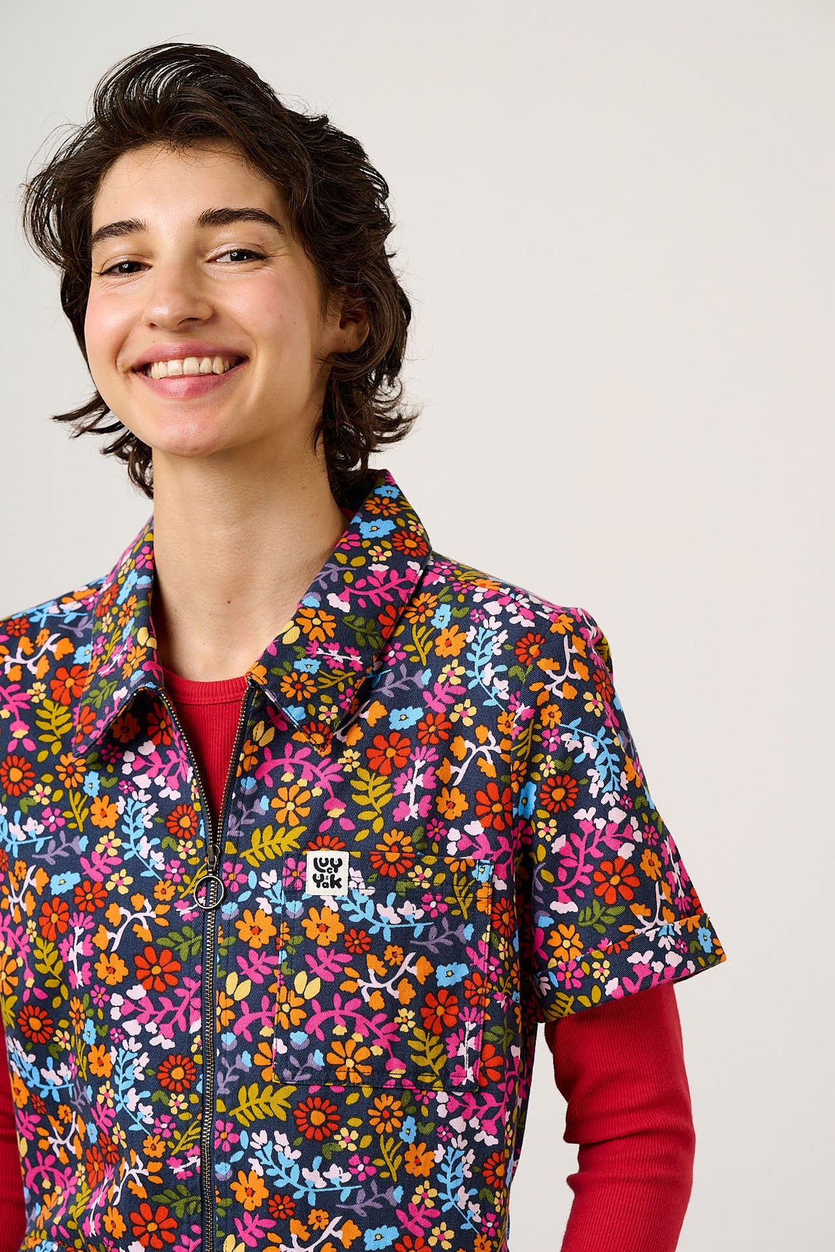 Ragan - Cropped Leg Jumpsuit Organic Cotton in Retro Picnic Floral