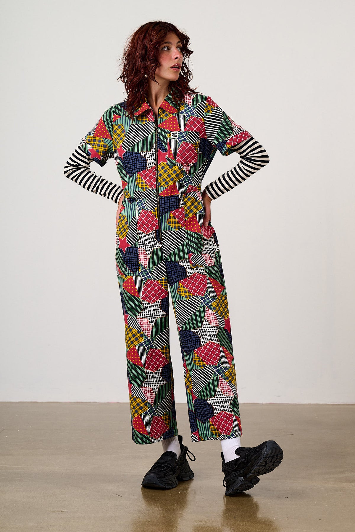 Ragan - Cropped Leg Jumpsuit Organic Cotton Twill in Star Patchwork Print