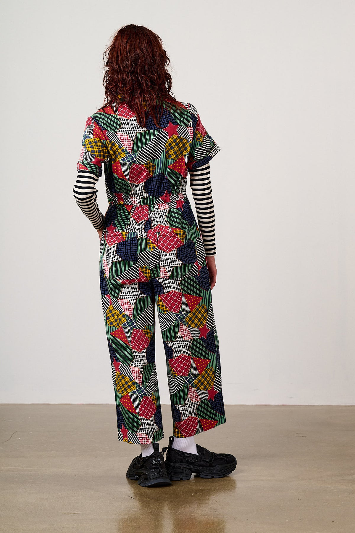 Ragan - Cropped Leg Jumpsuit Organic Cotton Twill in Star Patchwork Print