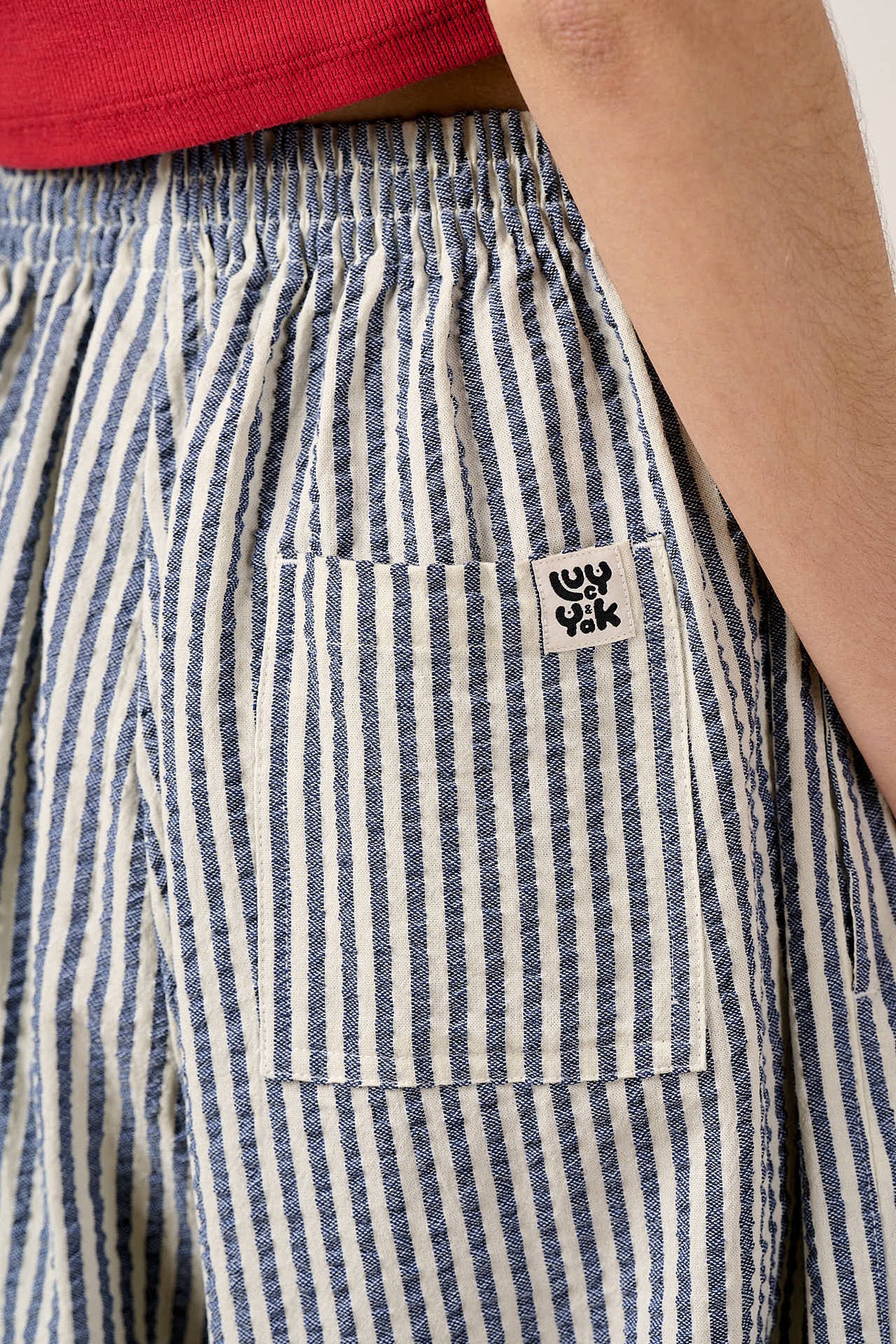 Renata - Balloon Leg Trousers Organic Cotton in Blue & White Stripe