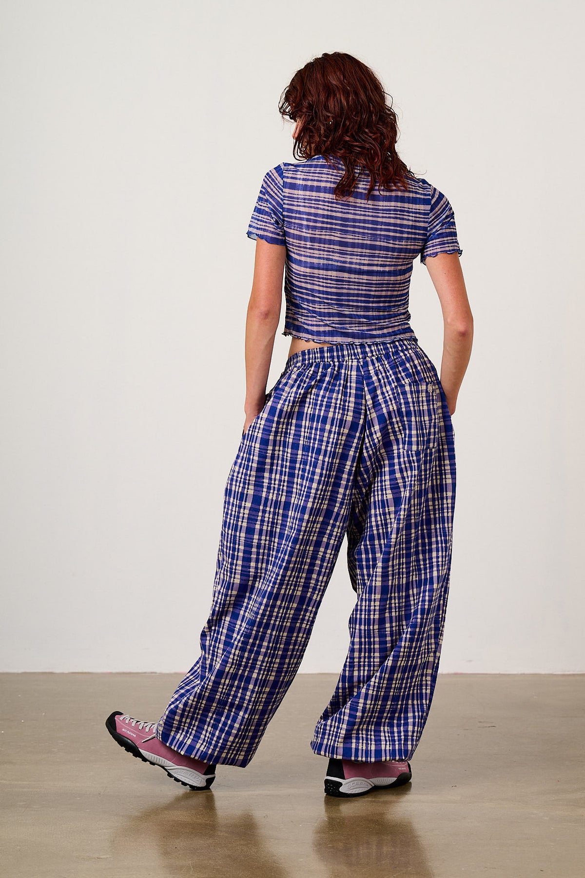 Renata - Balloon Leg Trousers Organic Cotton in Blue Crayon Print