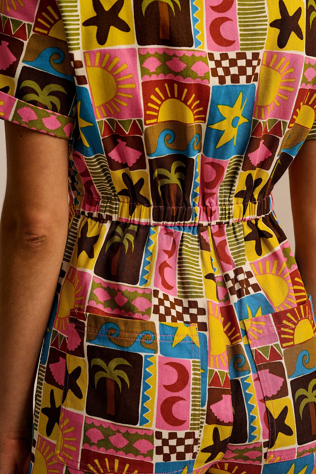 Riley - Cotton Playsuit in Multi Coastal Tile