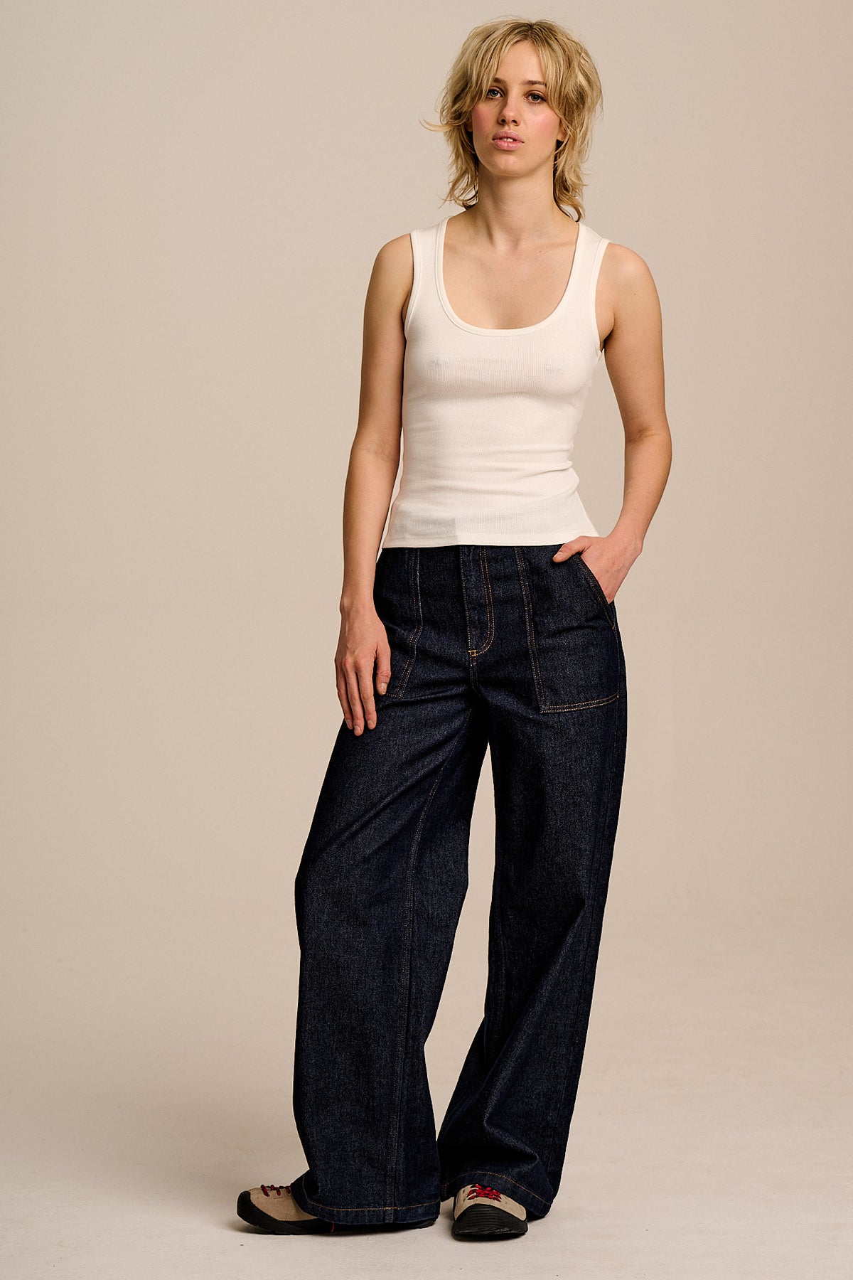 Romy - Cotton Scoop Vest in Ecru