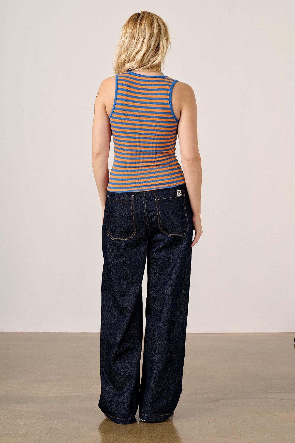 Romy - Cotton Scoop Vest in Orange Stripe