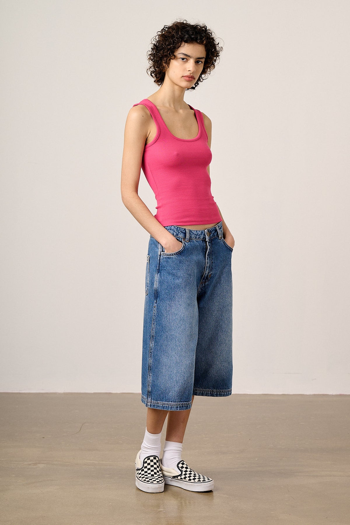 Romy - Cotton Scoop Vest in Fuchsia Pink