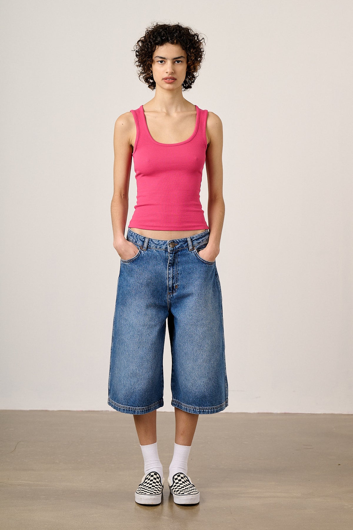 Romy - Cotton Scoop Vest in Fuchsia Pink