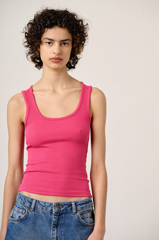 Romy - Cotton Scoop Vest in Fuchsia Pink