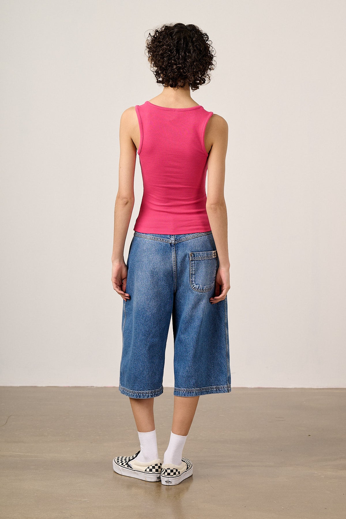Romy - Cotton Scoop Vest in Fuchsia Pink
