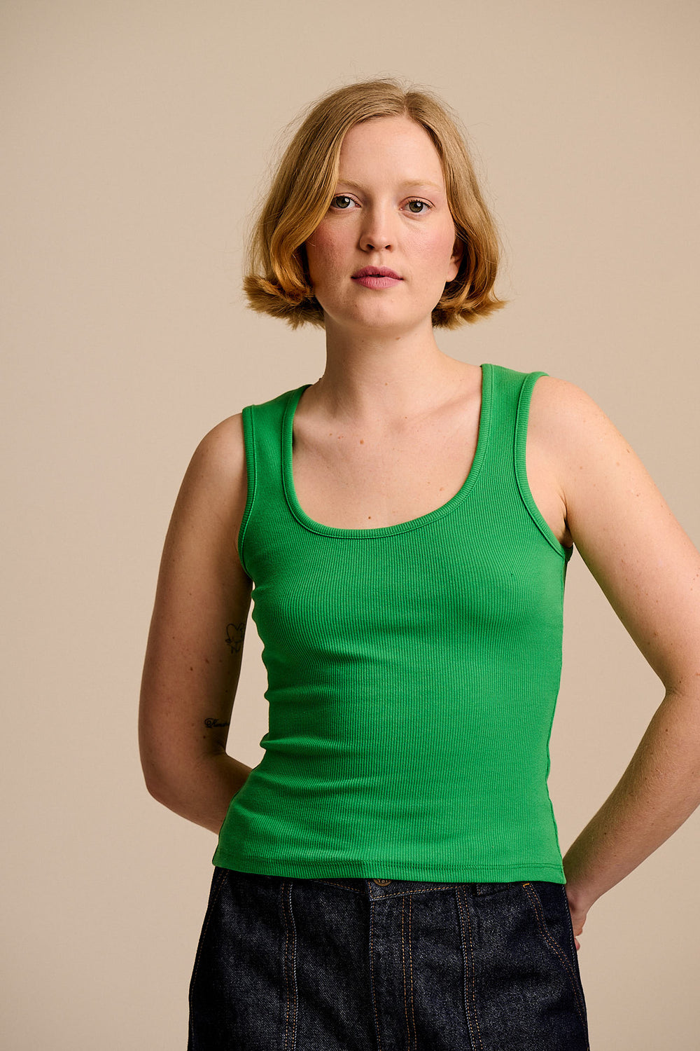 Romy - Scoop Neck Vest Organic Cotton in Kelly Green