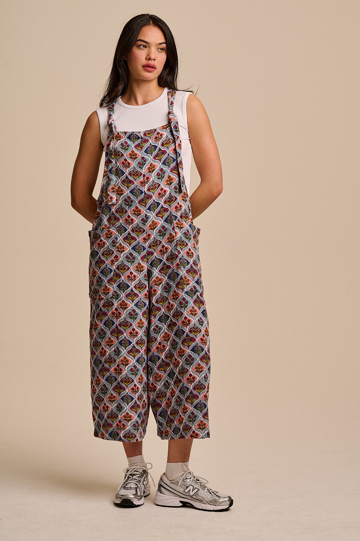 Rudy - Cropped Wide Leg Dungarees Organic Cotton Gauze in Walled Blooms