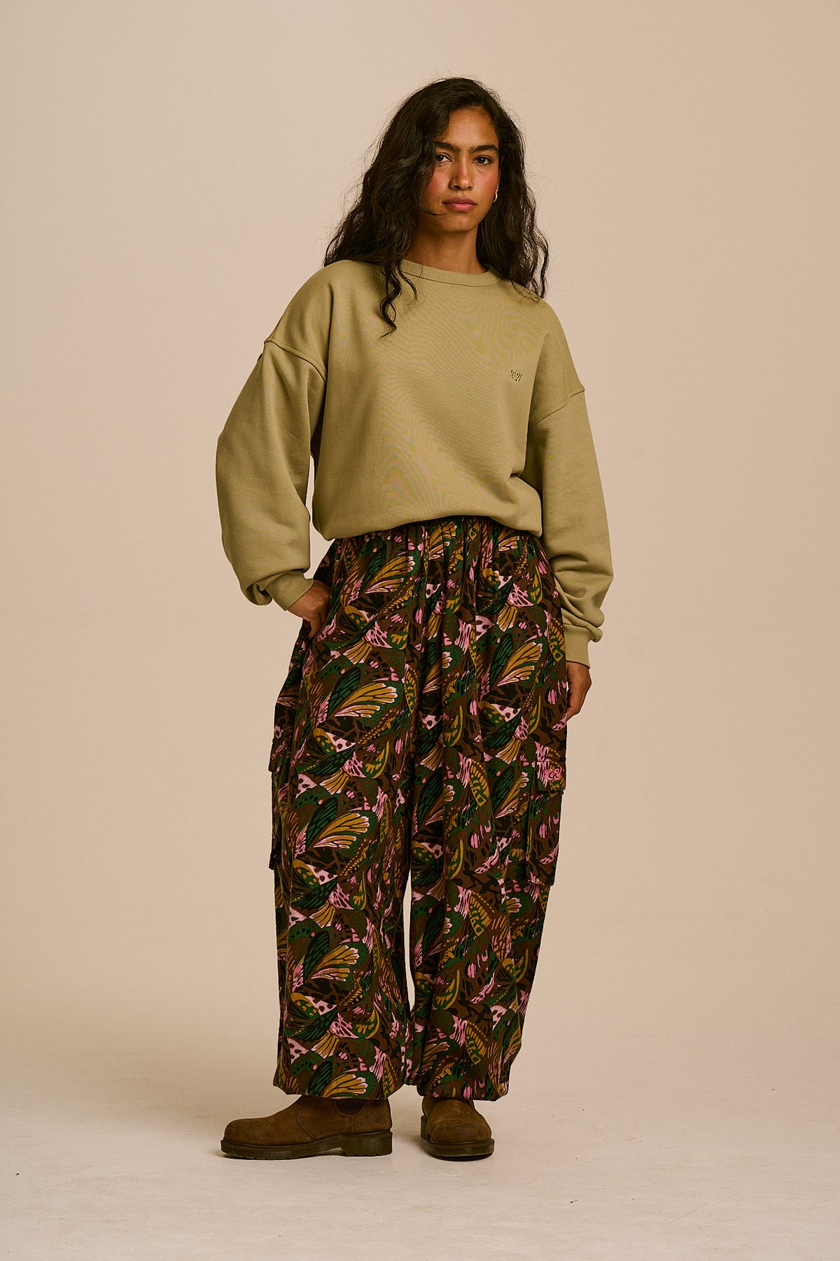 Rumi - Balloon Leg Trousers Organic Brushed Cotton in Botanist Butterfly